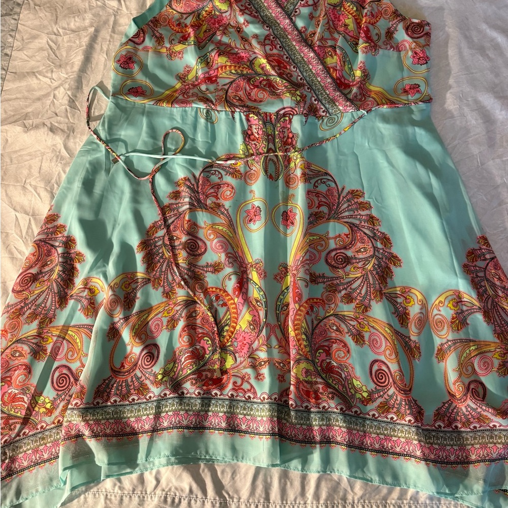 Sandra Darren Teal and Pink Floral Dress